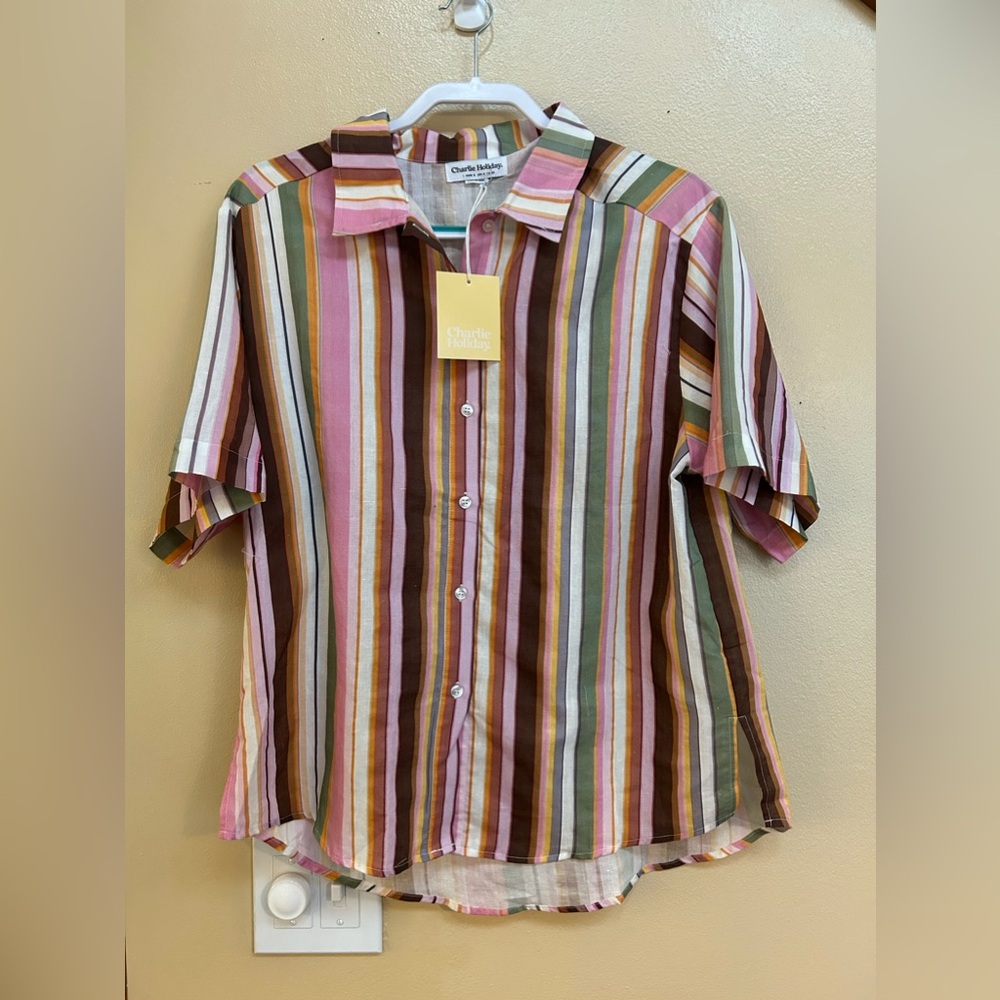 Anthropologie/Charlie‎ Holiday Cape Striped Shirt - Picture 4 of 5